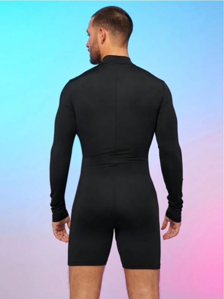 Men's Knit Skinny Mock Neck Hidden Zipper Long Sleeve Romper